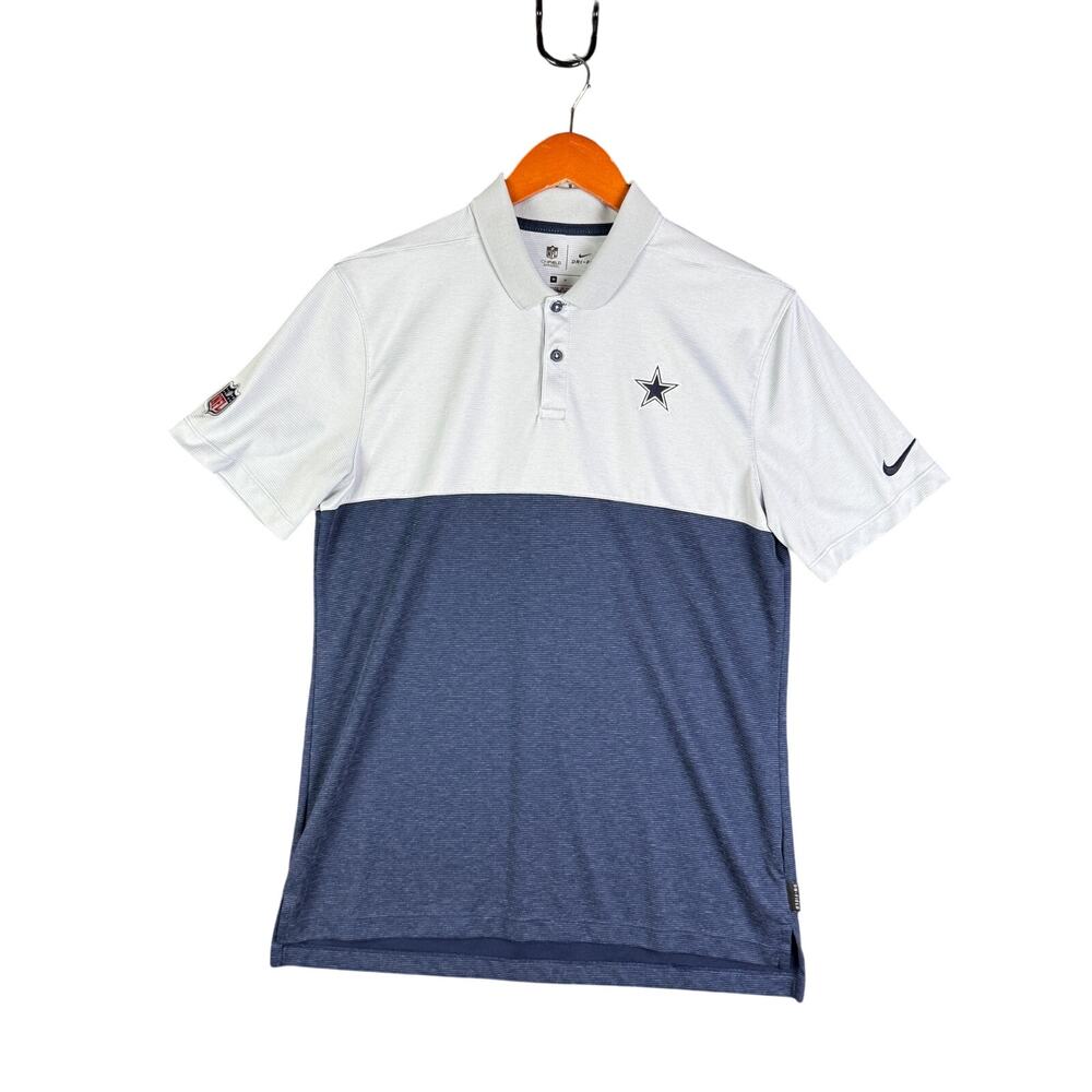 Nike Dallas Cowboys NFL On Field Apparel Activewear Polo Shirt Gray Blue Medium